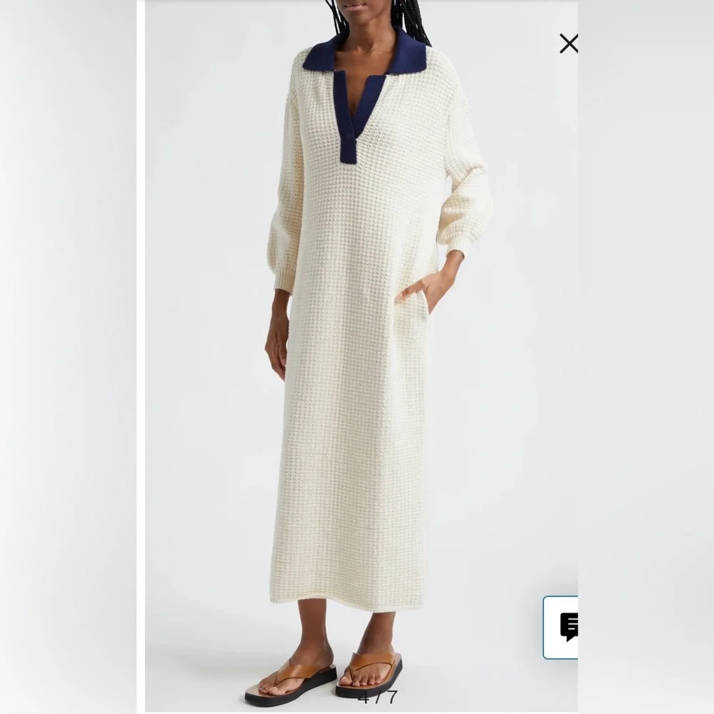 NWT Staud IVORY/NAVY ALTEA MIDI DRESS Size XS - Picture 3 of 11